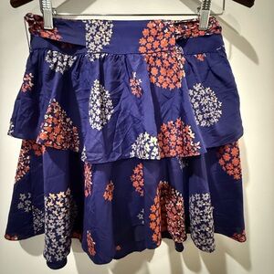 Odille Floral A-Line Skirt in Blue and Orange Size 2